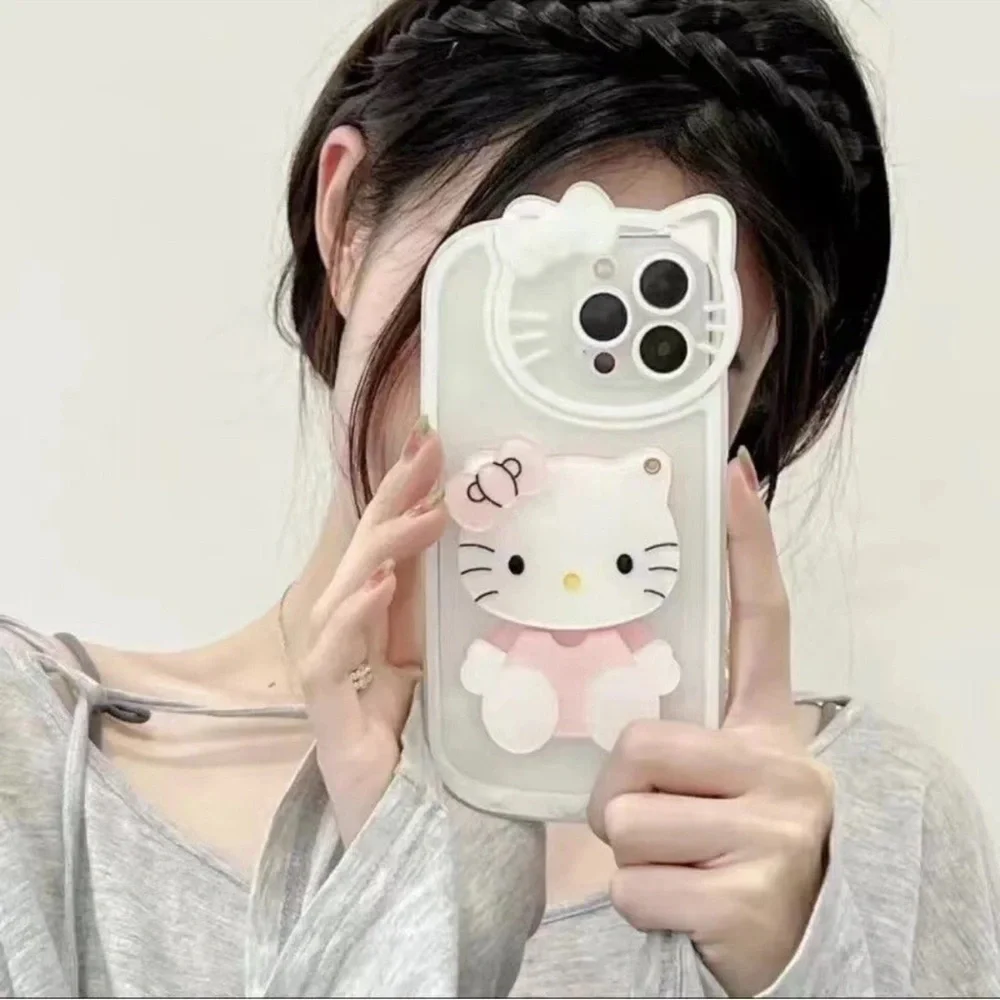 HELLO KITTY PHONE CASE WITH MIRROR Glitter CUTE WHITE PINK IPHONE 13 PRO NEW
